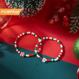 【PCWFKef】 สร้อยข้อมือลูกปัดหลากสีสำหรับเทศกาลคริสต์มาสสร้อยข้อมือหลายองค์ประกอบสำหรับผู้หญิงซานตาคลอสเกล็ดหิมะสร้อยข้อมือประดับงานปาร์ตี้