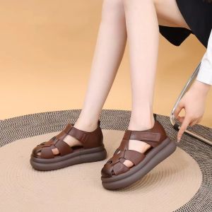 New Baotou Sandals Cool Flats Thick-soled Roman Shoes Cut-out Woven Pig Coop Shoes Plus Size Womens Shoes