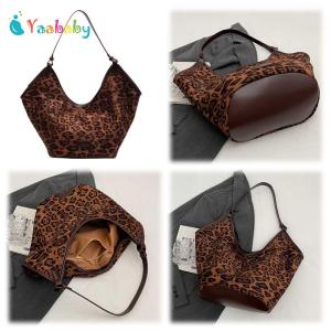 Women Suede Tote Bag Leopard Print Underarm Bag with Interior Pocket Large Hobo Bag for Work Shopping Travel