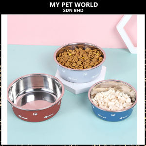 Stainless Steel Paw Fish Bone Design Pet Feeding Bowl / Kitten Cat Dog Food Water Feeder Anti Non Slip Dish Bowl 900ML