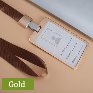 NEW Aluminium Alloy Vertical ID Card Holder with Lanyard Gold Silver Black Red Blue Cards Holders Staff Work Name Tag Badge Holder Business Office Supplies