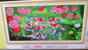 Tranh Đính Đá Cửu ngư quần hội (về tự đính) DD9485