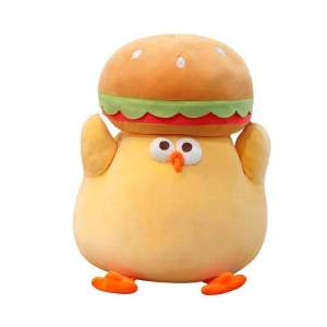 Oldlaiben Cartoon Hamburger Little Yellow Chicken Plush Toy Soft Stuffed Doll Pillow Cute Plushie Kids Bedroom Decor