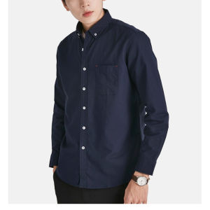 100% Cotton Anti-Wrinkle Long Sleeve Casual Dress Shirt Button Down Office WearNew Mens Slim Fit Oxford Shirt Navy/White