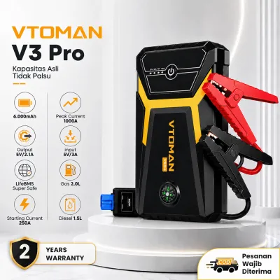 VTOMAN V3 Pro 6000mAh Jump Starter Dengan Tombol Boost Jumper Aki Mobil Powerbank Car Jump Starter