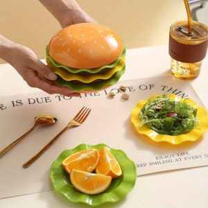 5-Tier Stackable Burger Tray Set - Ceramic Dipping Sauce Plate Sushi Plate Appetizer and Dessert Trays with Lids Essential for Picnics and Parties | Vibrant Tableware Set | Ceramic Trays Burger Trays