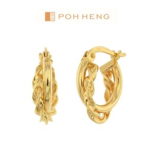Poh Heng Jewellery 22K Twisted Round Huggie Earrings in Yellow Gold [Price By Weight]
