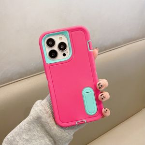 CrashStar 3 In 1 Full Cover Shockproof Phone Case With Stand For iPhone 16 15 14 13 12 11 Pro Max XS XR X 8 7 Plus + SE 2020 Thick Hard Phone Casing Contrasting Colors Fashion Phone Cover Shell Top Seller
