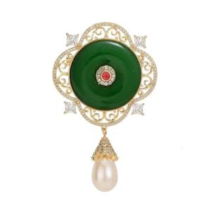 Traditional Chinese Knot Pearls Embellished Brooch With Hollow Carving Ideal for Festive Event Outfits