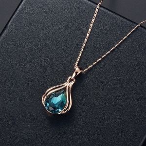 KS thanh lịch pha lê hình giọt nước mắt Mặt dây chuyền thiết lập với thiết kế hình học cho phụ nữ thời trang mặc hàng ngày đồ trang sức