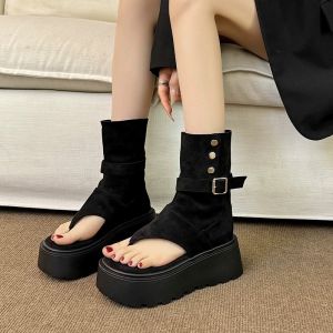 [Free Shipping] Retro Thick-Soled Roman Sandals For Women 2026 Spring/Summer New Collection Niche Fashion Slip-On High-Top Sandals Height-Increasing WomenS Shoes