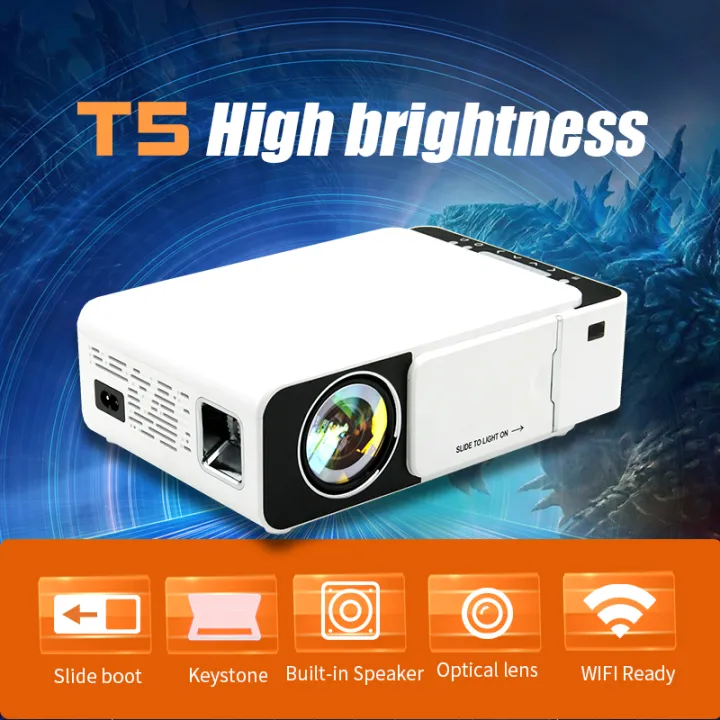 【Mobile phone screen】T5 LED Projector 2500 lumens Keystone USB VGA AV Beamer Home Theater Projector Live Game Home Entertainment HIFI built-in speaker