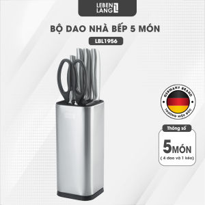 Bộ dao kéo 5 món Lebenlang LBL1956 gồm 4 dao và kéo chất liệu thép không gỉ tay cầm chống trơn trượt - hàng chính hãng