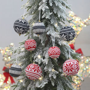 New Christmas Tree Decorative Ball Knitted Fabric Boxed Red and Grey Christmas Ball Festive Scene Arrangement Pendant