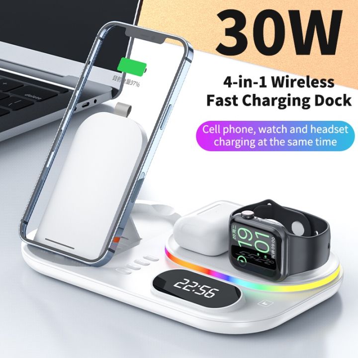 แท่นชาร์จไร้สาย A06 4 In 1 RGB LED Wireless Charging Station QI Fast