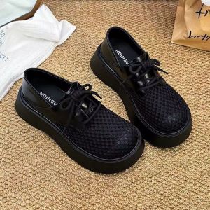 Fashionable Hollow Mesh WomenS Loafers 2025 Spring/Summer New Korean Style Lace-Up Dual-Wear Soft Sole Slimming Loafers