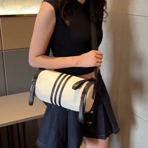 Oxford Cloth Bag for Women Large Capacity Versatile Wide Strap Single Shoulder Crossbody Bag Cylinder Bag Chain Simple Commuter Bag