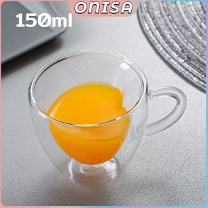 Onisa Heart Shaped Glass Cup Double Wall Glass Mug Heat Resistant Coffee Cups 150ml 250ml