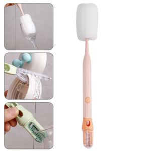 แปรงขัดขวดนมอเนกประสงค์ฟองน้ำล้างถ้วยด้ามจับยาวแบบ3-IN-1 360 ° อุปกรณ์ทำความสะอาดบ้านมีช่องว่างไม่ตายมุม
