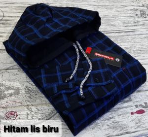 kemeja Flanel hoodie m.l.xl hitam list putih. COD galing distro