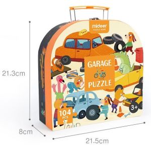 Đồ Chơi Ghép Hình Thiết Kế Dạng Vali Có Quai Xách Chủ Đề Garage ô tô Mideer - Garage Puzzle - MD3078 - 104pcs - 3Y+