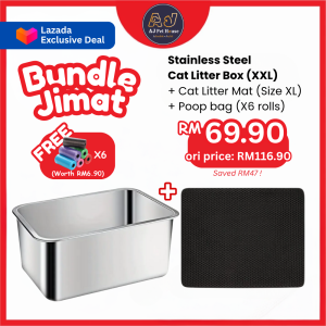 AJPET Cat Litter Box Stainless Steel Cat Litter Box | Extra Large For Multiple Cat | Toilet Tandas Kucing 不锈钢猫砂盆