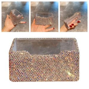 PELLETIZING Rhinestone-inlaid Business Card Holder Acrylic Luxury Table Top Organizer Large Capacity Card Storage Business Cards Display Holders Office Decoration