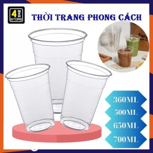 Lốc 50 Ly Nhựa PP Đáy Bằng Loại Dày 360ml 500ml 650ml 700ml Đựng Trà Sữa Sinh Tố Nước Ép Tiện Dụng - Cốc Nhựa Dùng 1 Lần