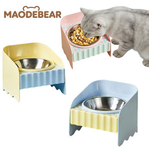 MAODEBEAR Elevated Pet Feeding Bowl Stainless Steel Single Bowl with Spill-proof Feature for Cats Dogs Feeding