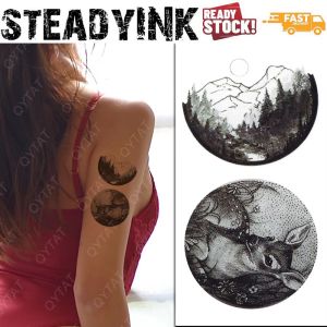 [𝚂𝚝𝚎𝚊𝚍𝚢𝙸𝙽𝙺] Lasting Temporary Tattoo Sticker | Eclipse Wilderness Deer | Body Art Makeup Carnival Event Festival Party |
