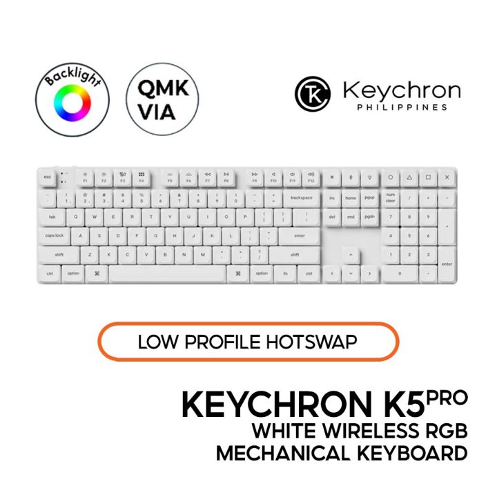 Keychron K5 Pro White Mechanical Keyboard full/104keys, Wired/Bluetooth ...