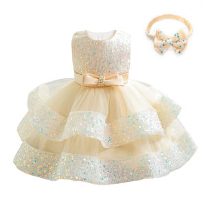 Rolanko Summer Girls Sequin Princess Dress Baby 1st Birthday Party Wedding Dress Kids Bow Mesh Sleeveless Evening Dress