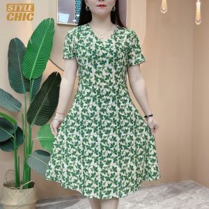 Womens Dresses New Style V-neck Floral Dress A-line Skirts