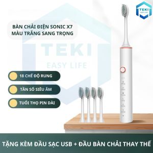 Bàn Chải Điện Đánh Răng Sonic X7 MÀU TRẮNG Thông Minh 18 Chế Độ Làm Sạch Tặng Kèm 4 Đầu Thay Thế Lông Mềm Cao Cấp | TEKI
