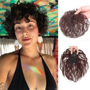 HUIHEYU Natual Invisible Replacement Fake Increase Hair Volume For Hair Loss Hair Extensions Clip In Bangs Toupees Corn Curly Bangs Head Top Wig Block Topper Fake Hair Piece 3D Hair Bangs