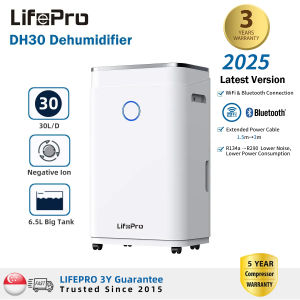 LifePro DH30 Dehumidifier 30L/Day | 6.5L Tank | WiFi Control | Ion & Negative Ion | Clothes Dryer | Air Purifier Function | Continuous Drain | Perfect for Living Room | 3Y Warranty