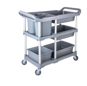 Comes 3 Tier Utility Cart Serving Trolley Mobile Dish Bowl Collector Tool Cart Foodcourt Canteen Troli Plastik Hidangan