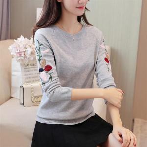 Knitted sweater women autumn embroidered knit base shirt Joker round neck long sleeve sweater