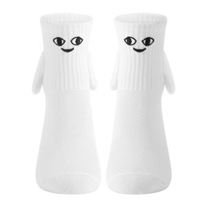 Pure Cotton Socks Cute Cartoon Funny Creative Magnetic Attraction Hands Black White Eyes Sox Couple Mid Tube Socks