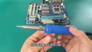 High-power digital soldering iron 150W/200W with adjustable temperature and a display screen. A soldering iron set for high-temperature applications.