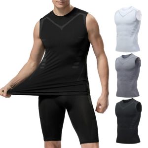 RUMI Vest Body Shape Ionic Shaping Vest Quick-Dry Compression Men Ice-Silk Slimming Vest Fashion Breathable Shirts Tank Top Fitness Sportswear