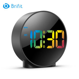 Brifit Digital Alarm Clock LED Round Digital Clock Snooze Function 12/24 Hour Format Top Touch Wake Up DC 5V Power Supply And Battery Operated Dimmable Screen Suitable For Bedroom Living Room Decorative Display