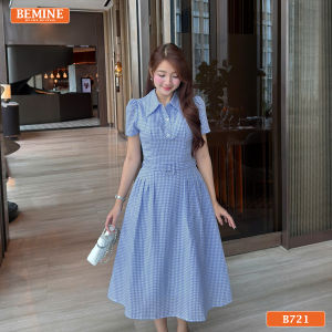 [DUY NHẤT 10-12.10-VOUCHER 40K]Đầm thiết kế BEMINE cổ sơ mi phối caro dáng chữ A phù hợp đi làmđi chơi-B721