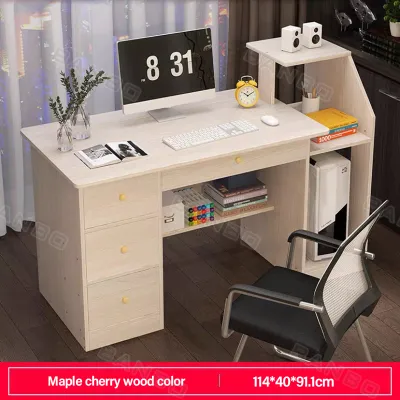 【Ship in 24hours】Wood Computer Desk Table With Drawer Integrated Desktop Home Study Desk Writing Desk Student Desk Bookcase Combination Multifunction Study Table Computer Table Desk for Study Office Table With Grid