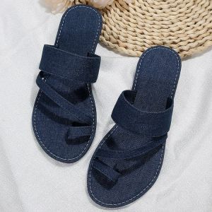 [Free Shipping] Plus-Size Flat Low-Heel Sandals For Women New Summer Denim Beach Shoes Roman Sandals