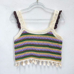 เสื้อชั้นในสตรีลายสีรุ้งทั้งด้านในและด้านนอกสวมใส่ในฤดูร้อนดีไซน์ถักโครเชต์แบบถักด้านบน