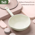 S&S Deep Frying Pan Ceramic Wok with Lid Non-coated 24cm Deepen Frying Pan Non-coated Non-stick Wok Antibacterial Wok Suitable For Induction Cooker Pan. 