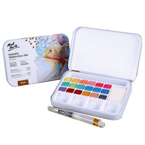 Mont Marte 16/18/36 Colors Pearlescent Metallic Solid Watercolor Paint Set With Water Brush Pen Glitter Watercolour Pigment painting Art Supplies