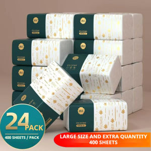 【24 Packs/ Box】ManHua Green Peacock 4-Ply 400 Sheets/Pack Thick Facial Drawing Tissues
