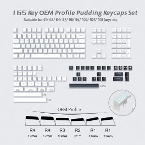 WOMIER 165 Key Black T Pudding PBT Double Shot Shine Through Keycaps OEM Profile Custom Keycap Set Suit for 61/68/84/87/82/100 Gaming Mechanical Keyboard